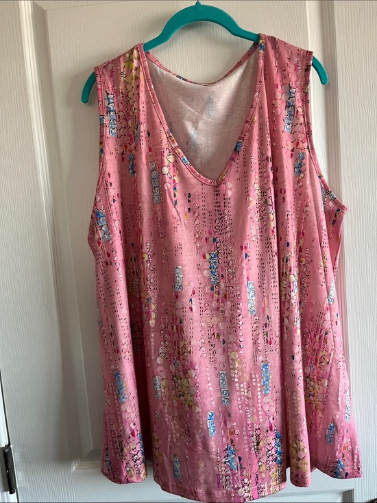 None Tops - Pink Printed V-Neck Tank Top